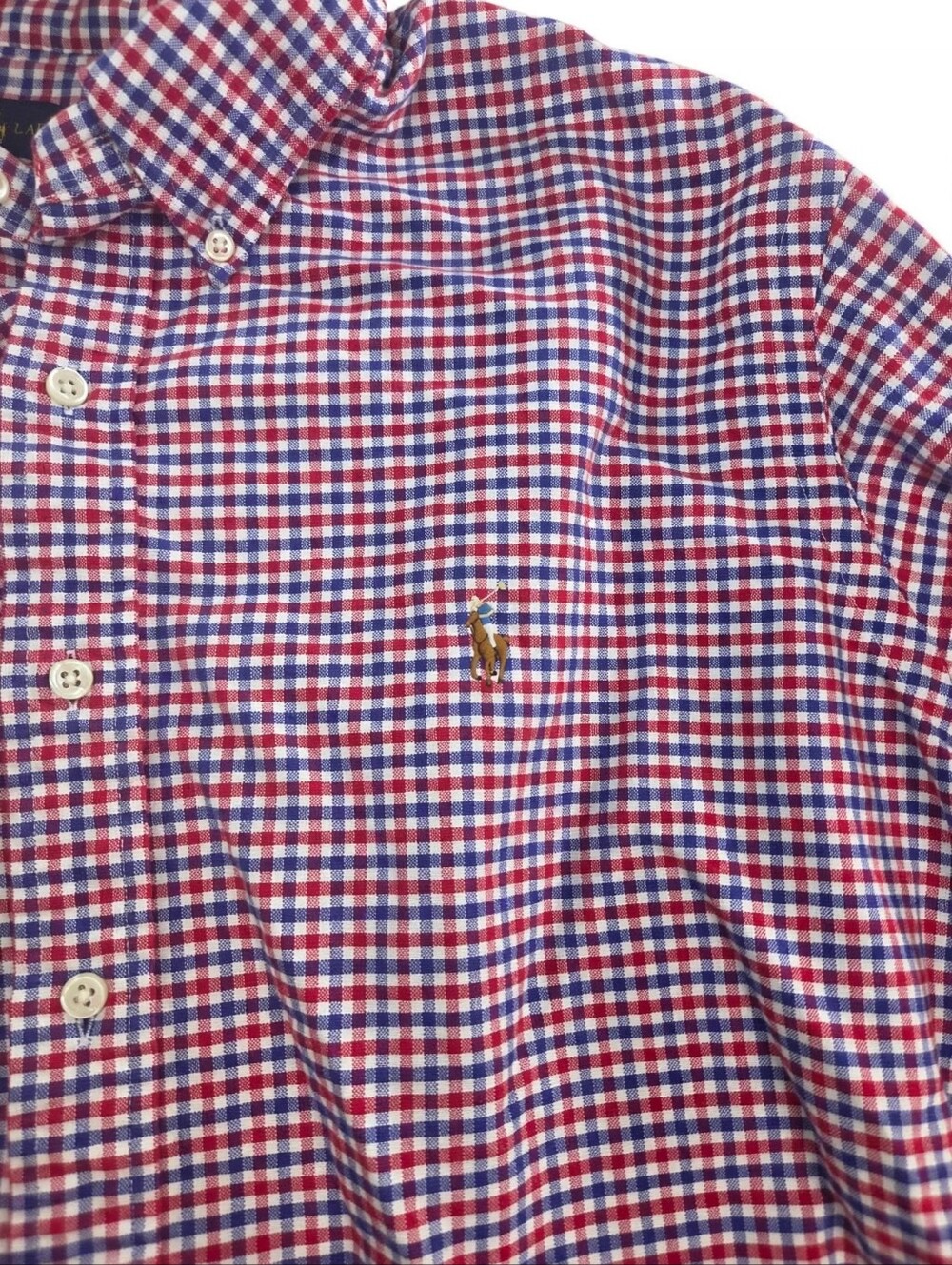 Ralph Lauren Shirt Mens XXL Red Blue White Gingham Check Pony 100% Cotton - Picture 4 of 7